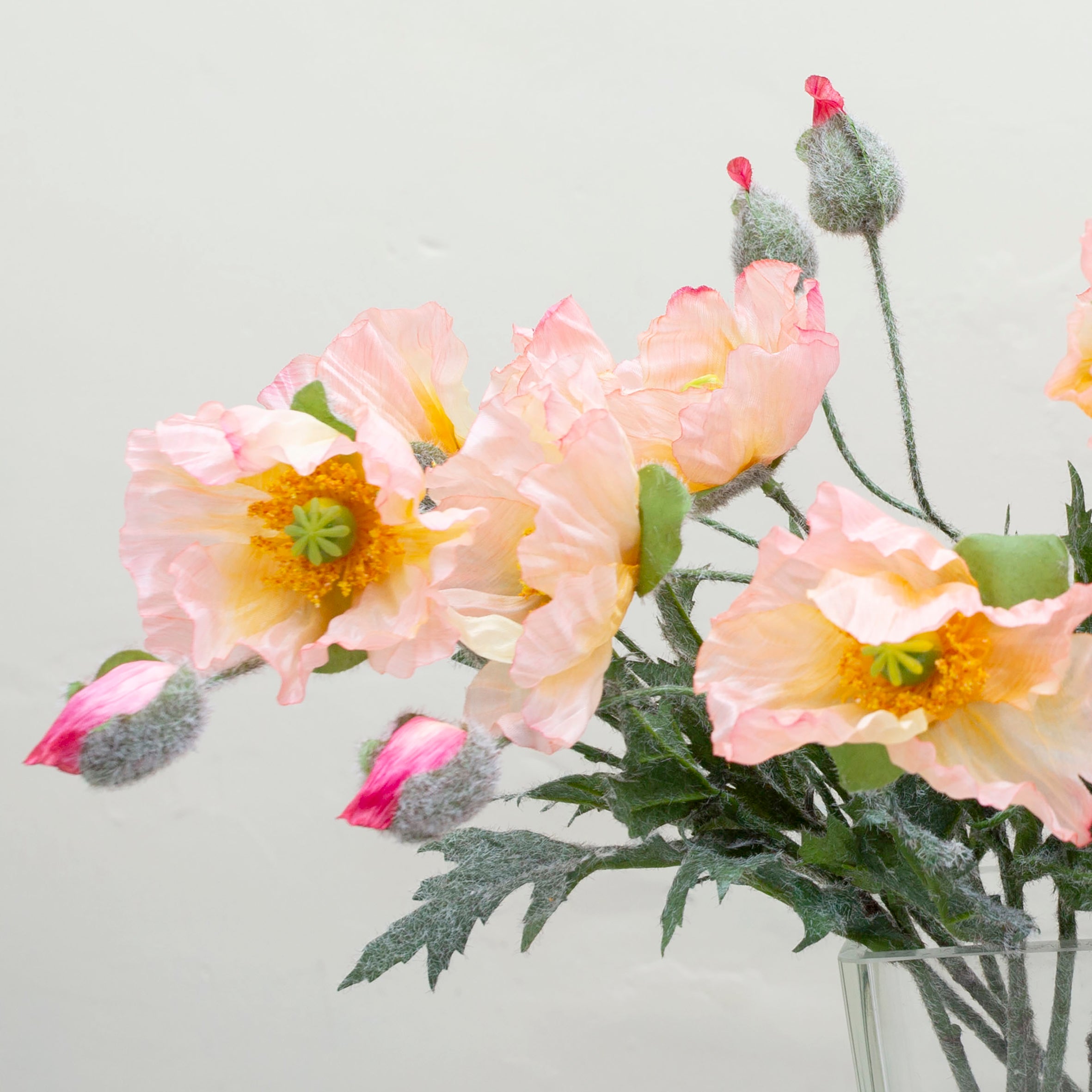 Faux apricot pink poppy stem