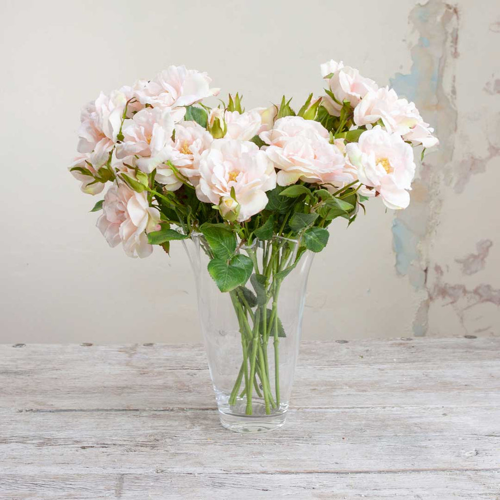 Pink Rose Stem with Buds and Leaves Peony