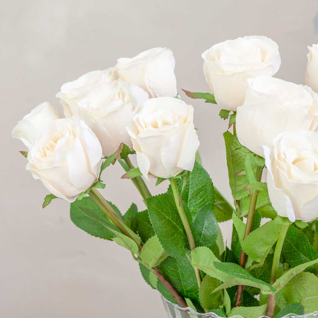 Real Touch Peach / Pink Rose with Leaves on a Long Stem Peony