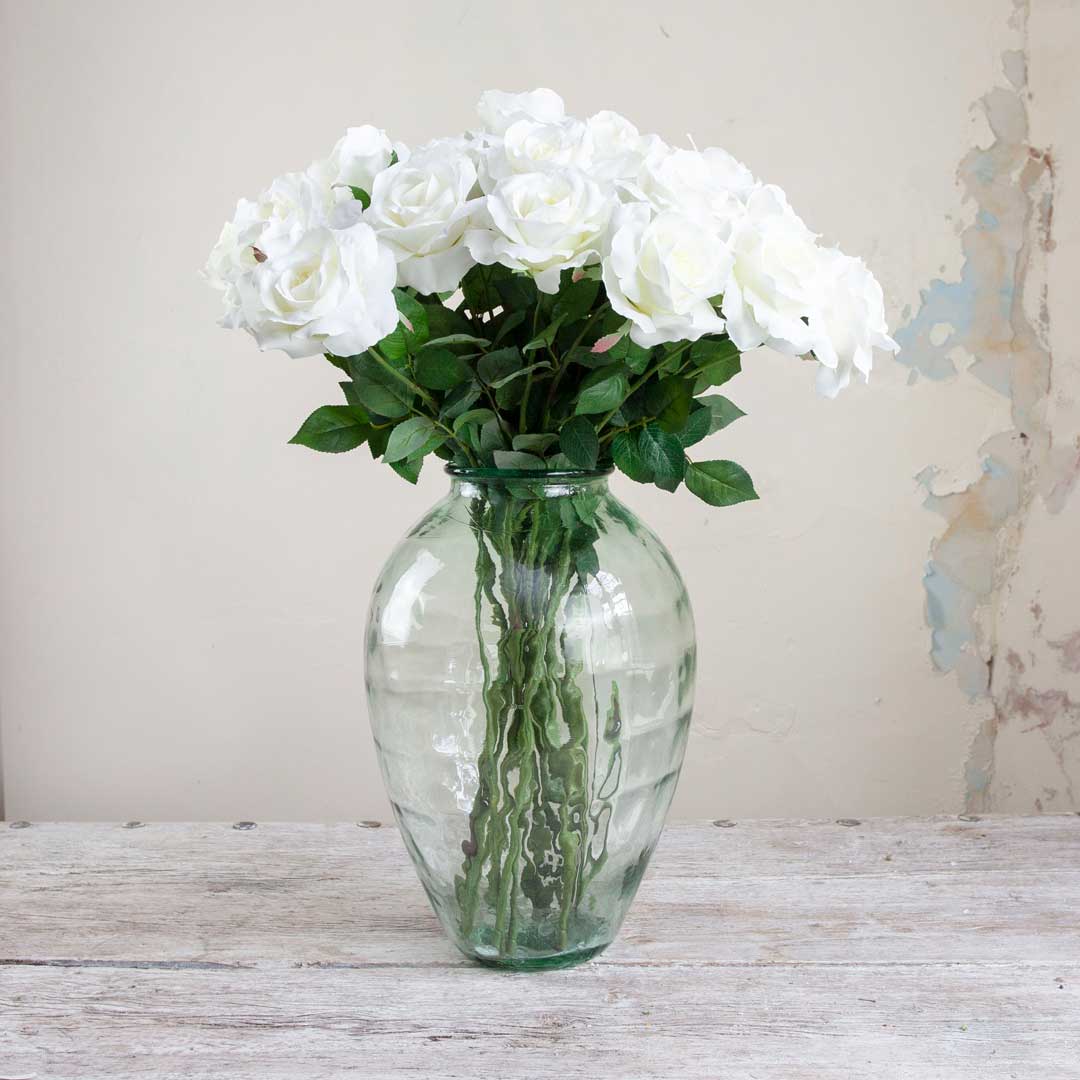 White Rose with Leaves on a Long Stem Peony