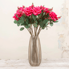 Real touch fuchsia rose with buds and leaves Peony
