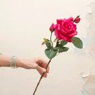 Real touch fuchsia rose with buds and leaves Peony
