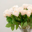 Artificial Apricot Real Touch Rose with Foliage on a Long Stem Close up