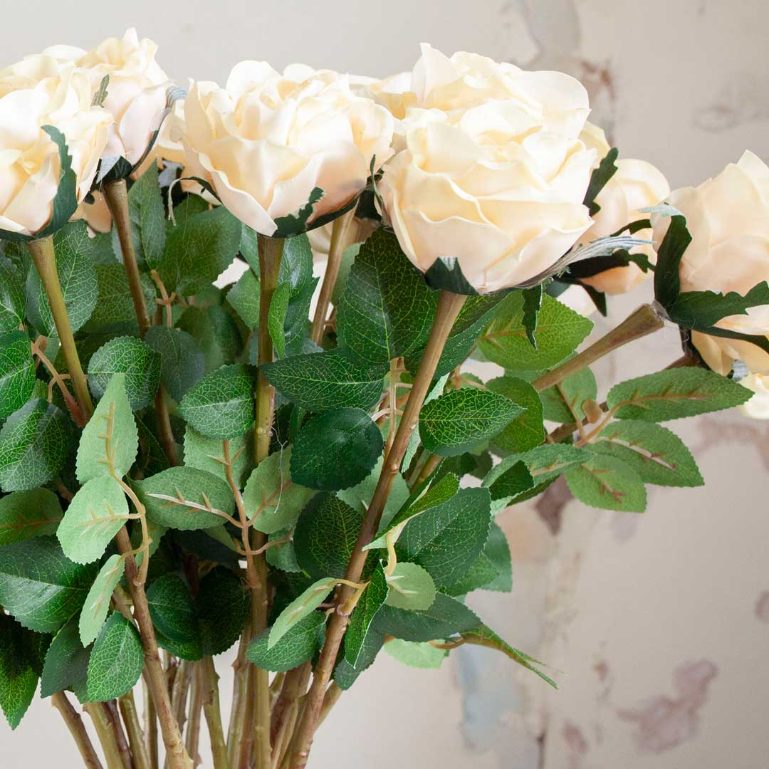 Yellow Real Touch Rose with Leaves on a Long Stem Peony
