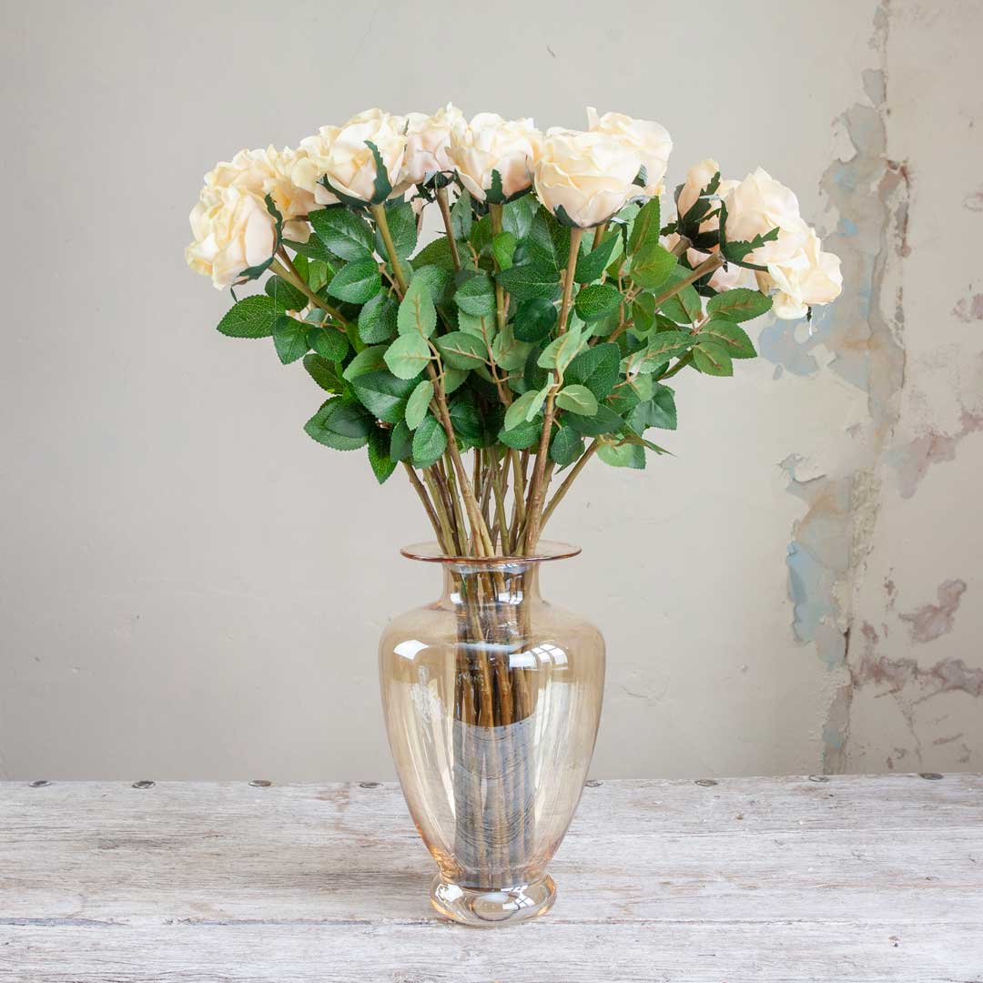Yellow Real Touch Rose with Leaves on a Long Stem Peony