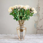Yellow Real Touch Rose with Leaves on a Long Stem Peony
