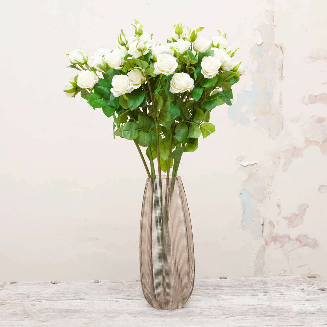 Bridal white multi head rose with leaves Peony