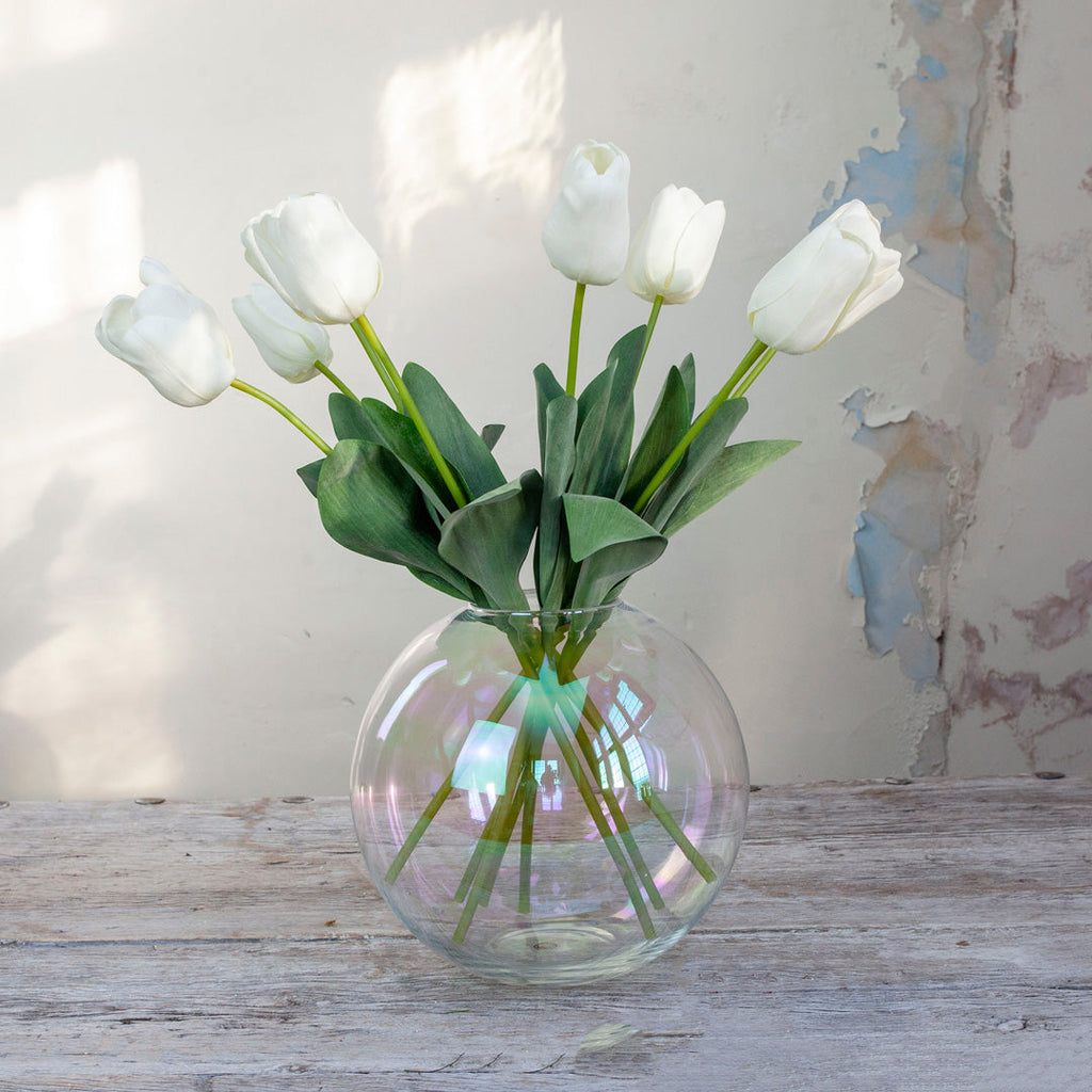 White Tulips in a Lustre Fish Bowl Vase Peony