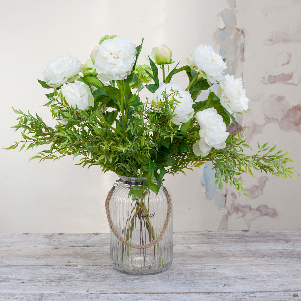 Artificial Peony and Viburnum in a Large Rope Lantern  vase Peony